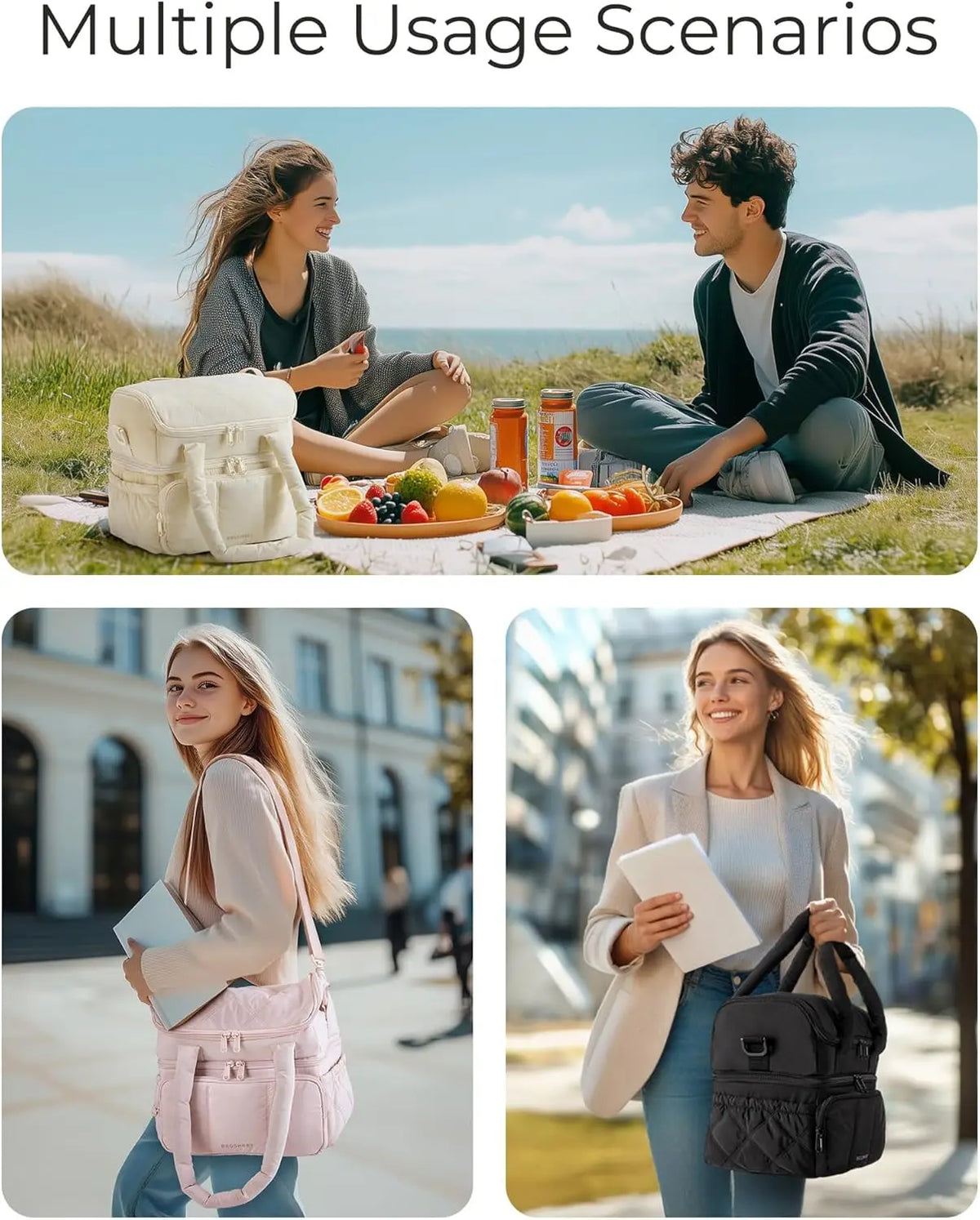 Quilted Insulated Lunch Bag with Handles