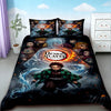 Demon Slayer duvet cover set featuring artwork of characters and themes on a dark background