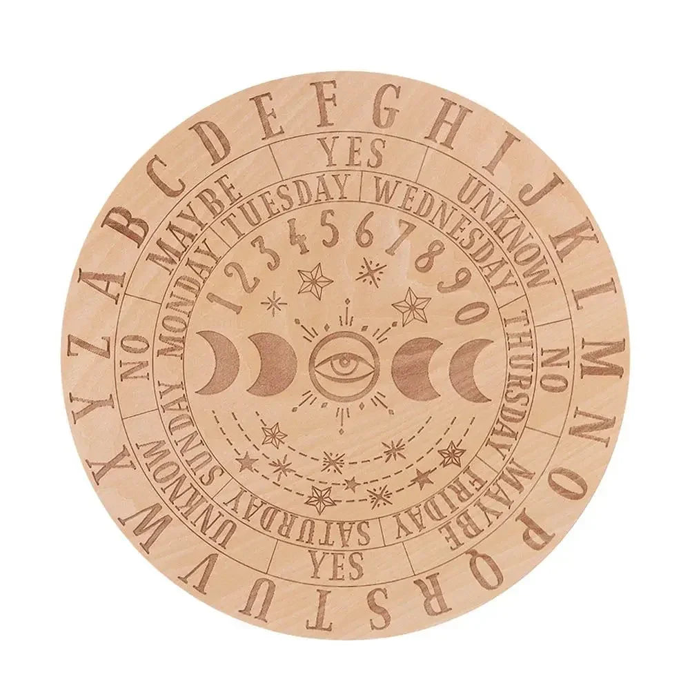 Wooden Pendulum Board with Celestial Design for Divination and Home Decor