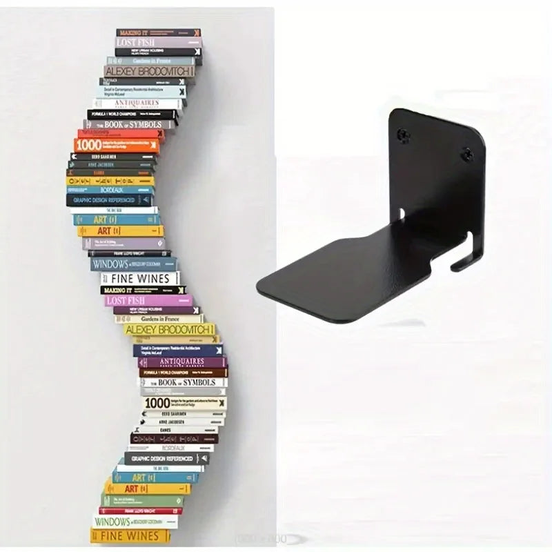 Matte black floating bookshelf set of four heavy-duty wall-mounted storage shelves
