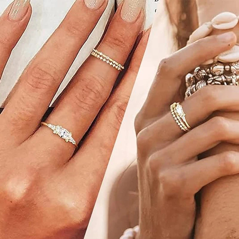 Dainty Gold-Plated Stacking Rings with Cubic Zirconia