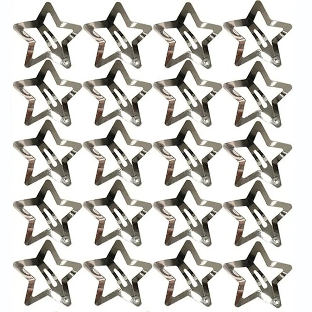 A set of twenty metallic star-shaped hair clips for candy color styling.