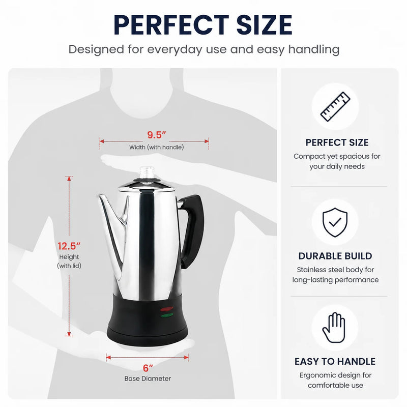 12-Cup Stainless Steel Electric Coffee Percolator