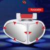 A white, rotatable blind spot mirror is shown with red arrows indicating its adjustable features.