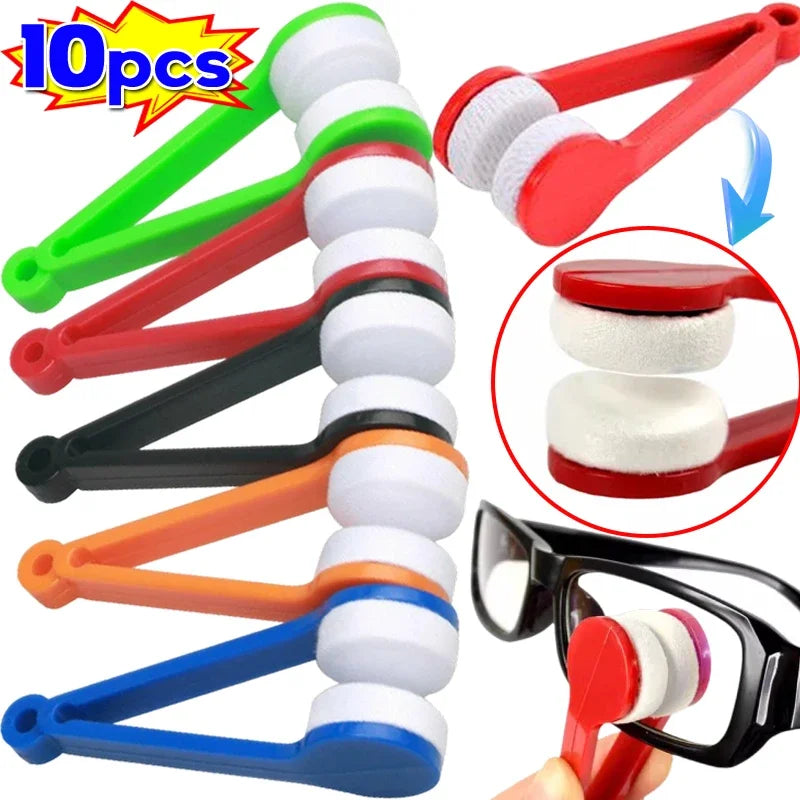 A set of 10 microfiber cleaning tools for glasses, featuring various colored rubber tips and plastic handles.