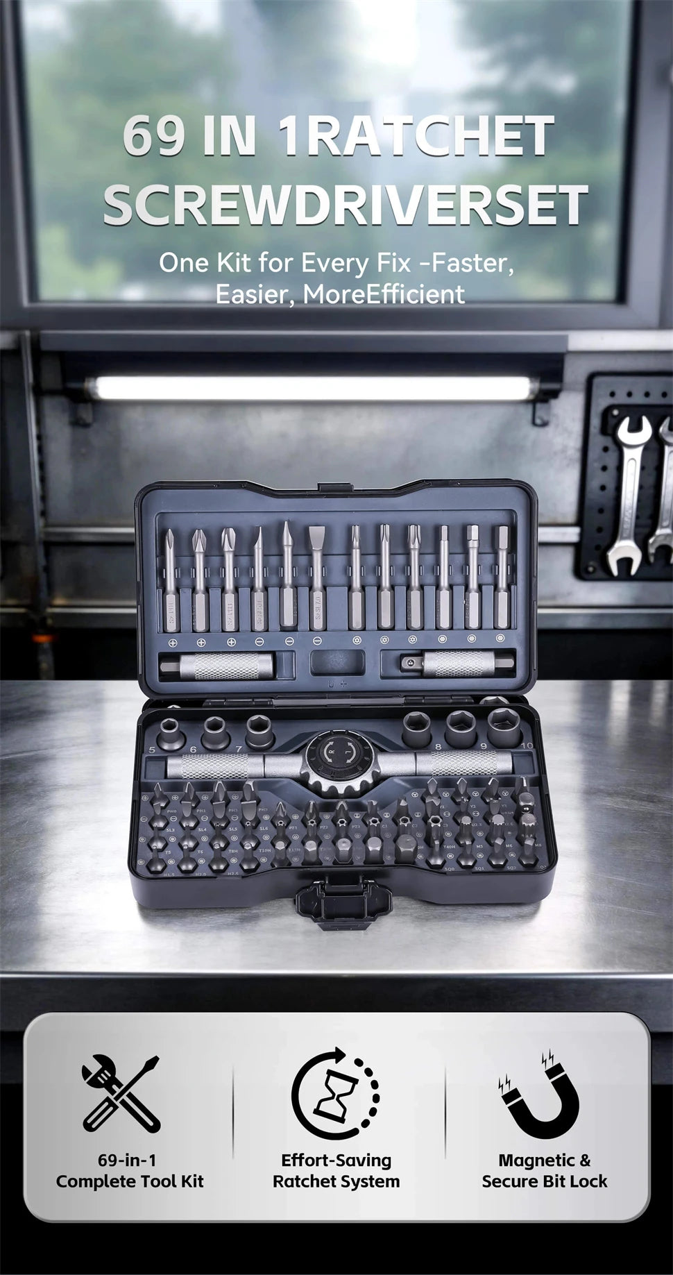 69-in-1 Magnetic Ratchet Screwdriver Kit