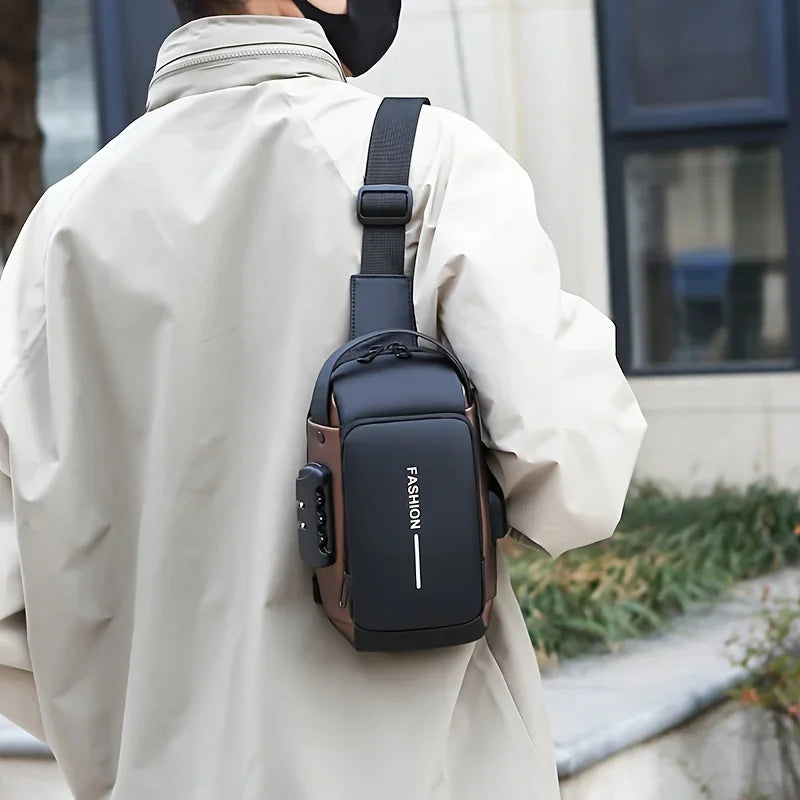 Oxford Sling Bag for Men with Zippered Phone Pocket