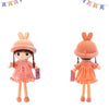 An orange rabbit fairy plush doll with pink accents and a layered skirt, shown from the front and back.