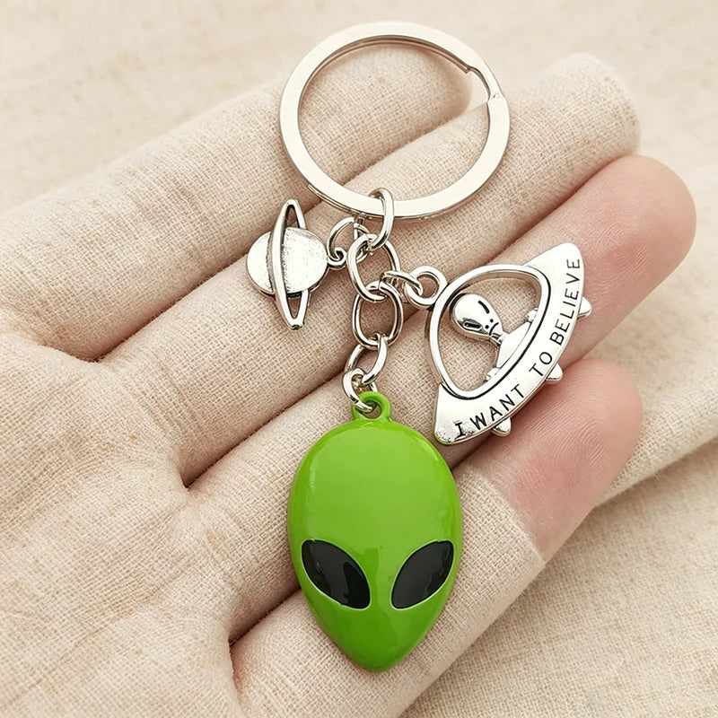 Space Explorer Enamel Keychain – UFO & Astronaut Design