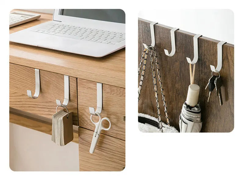 Stainless Steel Over-the-Door Hooks for Kitchen and Bathroom Storage