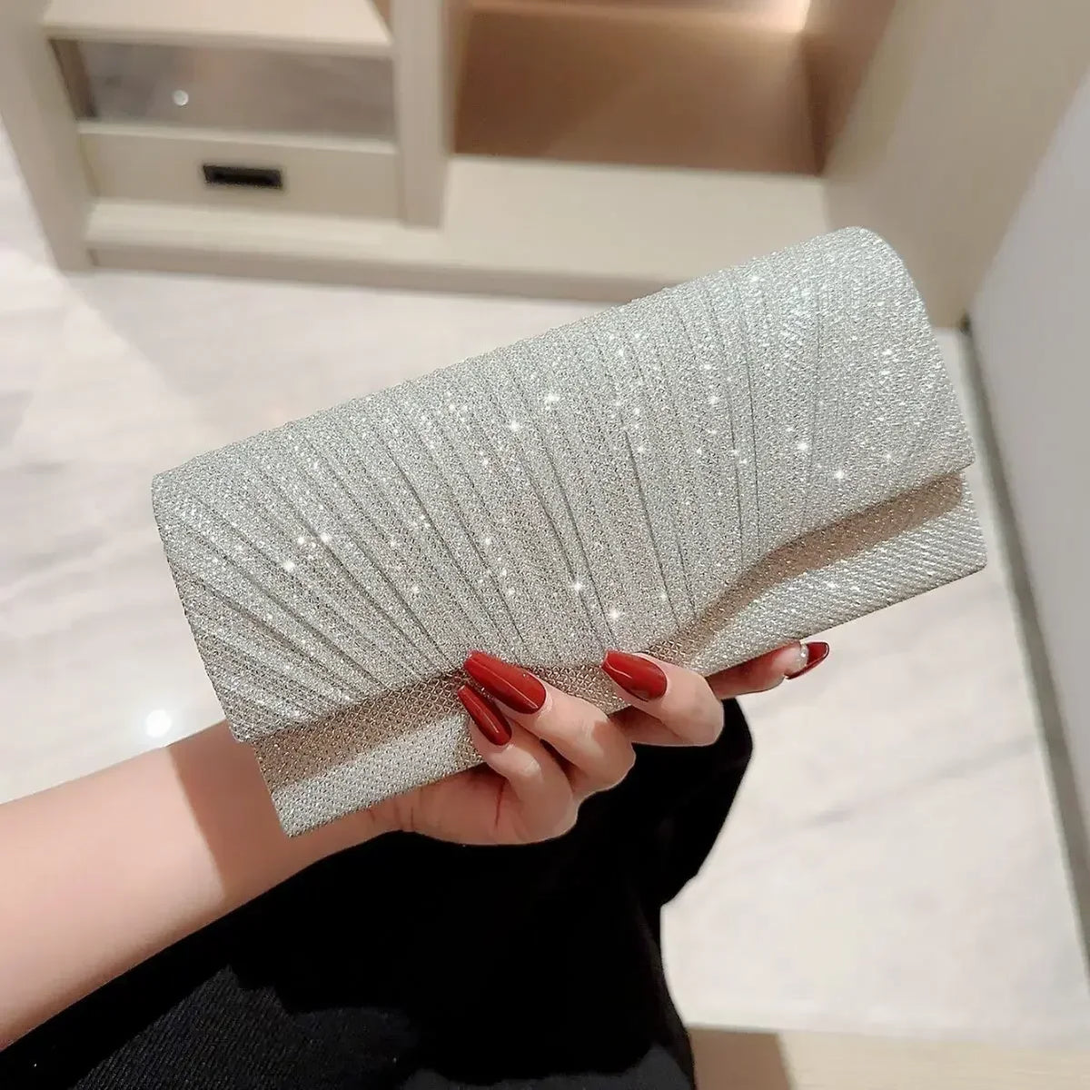 Glitter Envelope Clutch with Chain Strap