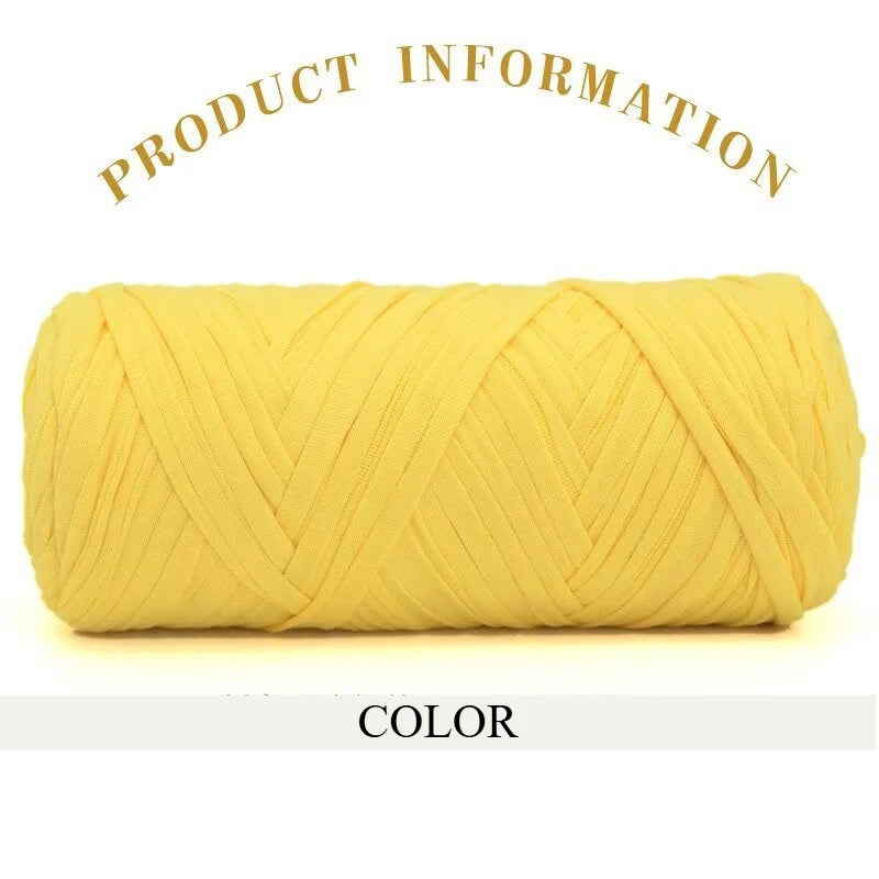 A skein of bright yellow thick polyester blend yarn for knitting and crochet.