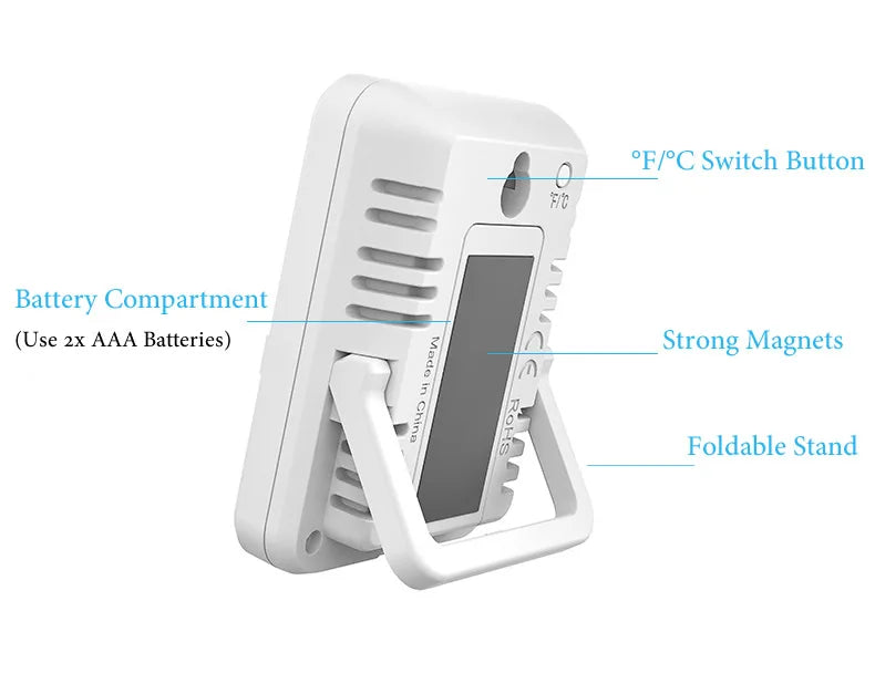 Digital Temperature and Humidity Monitor with Stand, Magnet, and Wall Mount