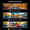 Demonstration of multiple display modes for a 4-channel 4K dash cam featuring single, three, and four screen layouts.