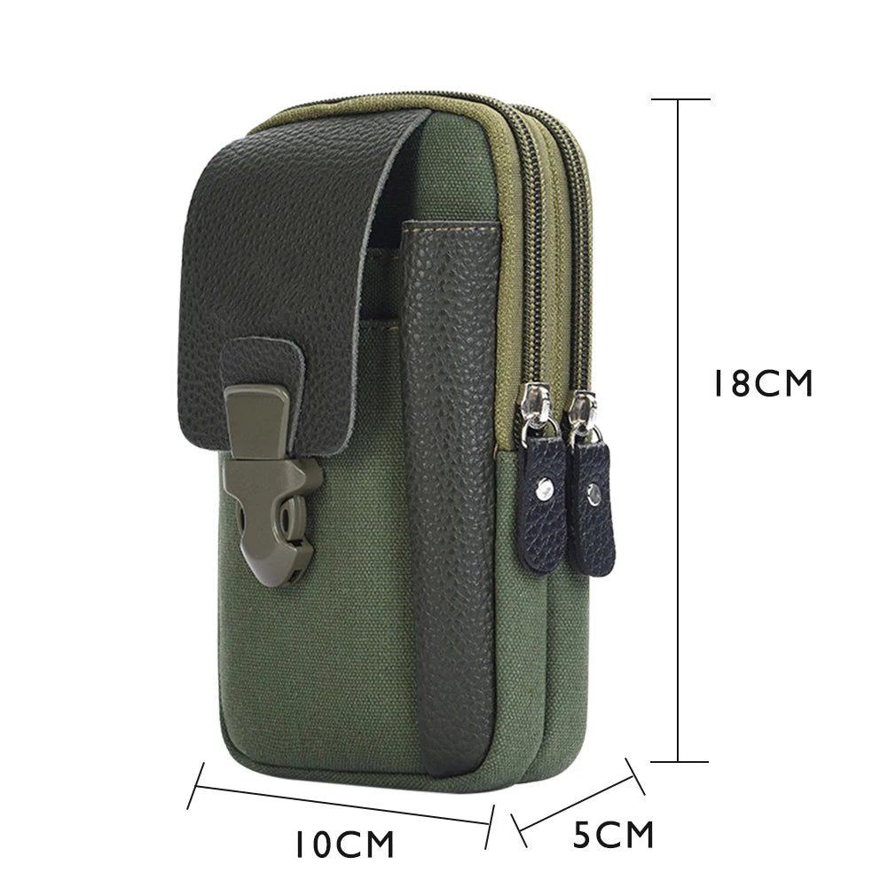 Olive green vintage genuine cowhide leather crossbody sling bag shown with dimensions.