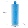 A clear blue reusable leak-proof ice pack bottle with measurement lines and a cap.