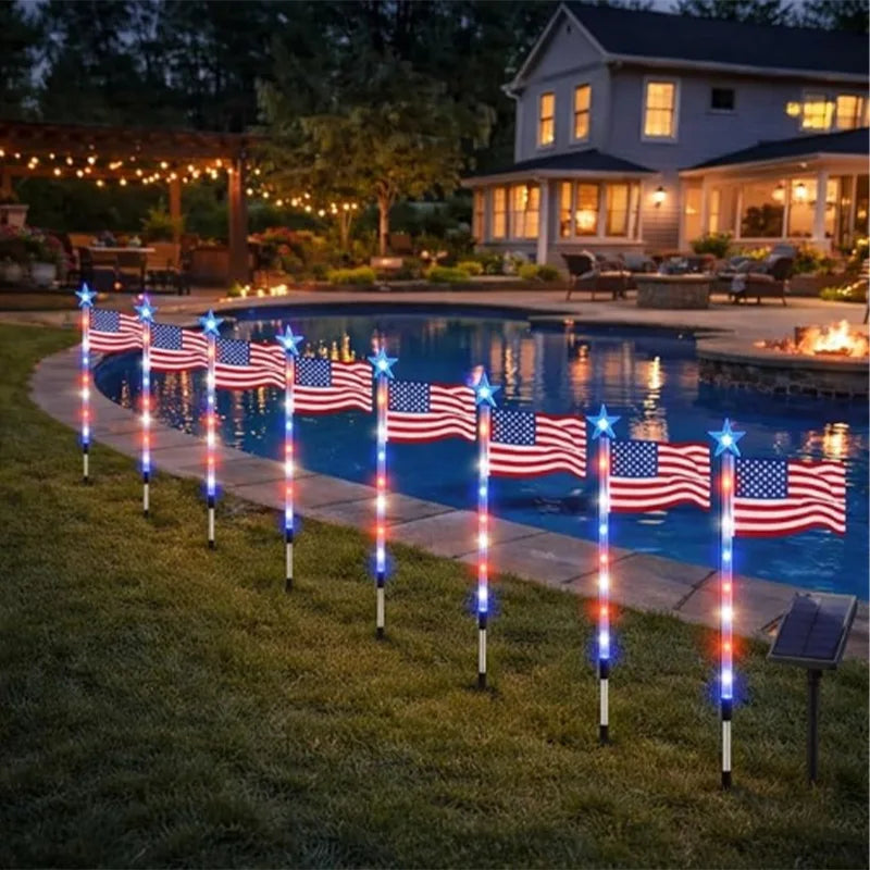 Solar-Powered LED American Flag Garden Light