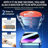 A guide showing two steps to apply a film application on a phone, including installing the artifact and removing the dust bel