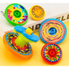 A collection of colorful five-layer stacking spinning top toys in various bright colors and shapes.