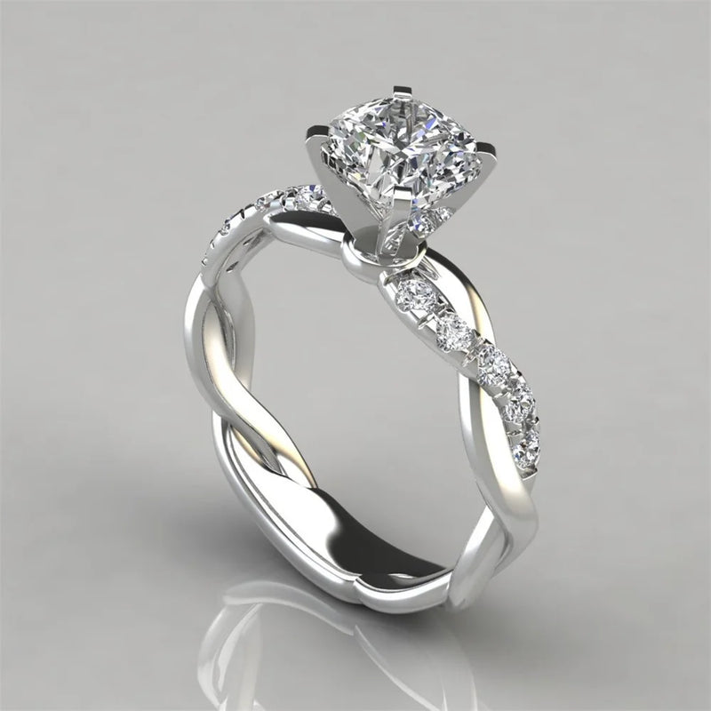 Two-Tone Princess Cut CZ Engagement Ring