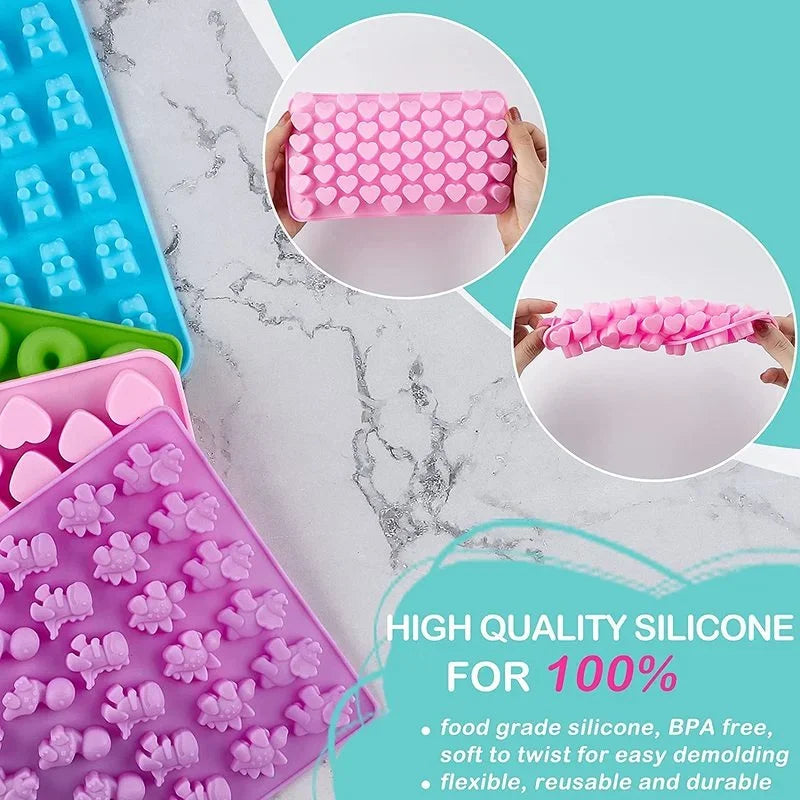 Food-Grade Silicone Gummy Bear & Dinosaur Candy Mold Set with Dropper