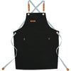 Black adjustable cotton canvas apron with straps and multiple pockets for kitchen or salon use