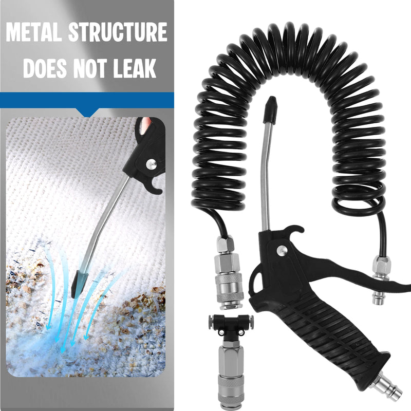 Coiled Air Blow Gun Kit with Retractable Hose