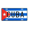 A metal license plate featuring the flag of Cuba with blue and white stripes and a red triangle, displaying the word CUBA.