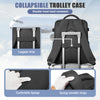 Black collapsible trolley case backpack showing features like luggage straps and comfortable sponge shoulder straps