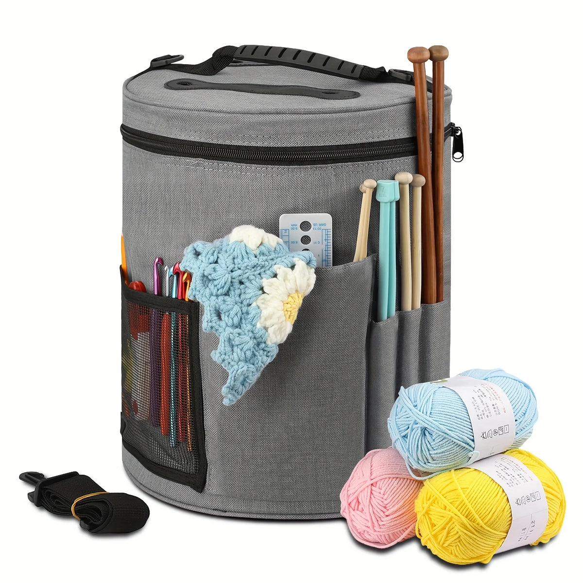 Spacious Crochet Tote Bag with Yarn Storage and Pockets