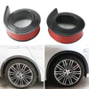 Black and red carbon fiber wheel arch trim strips shown with a car wheel.
