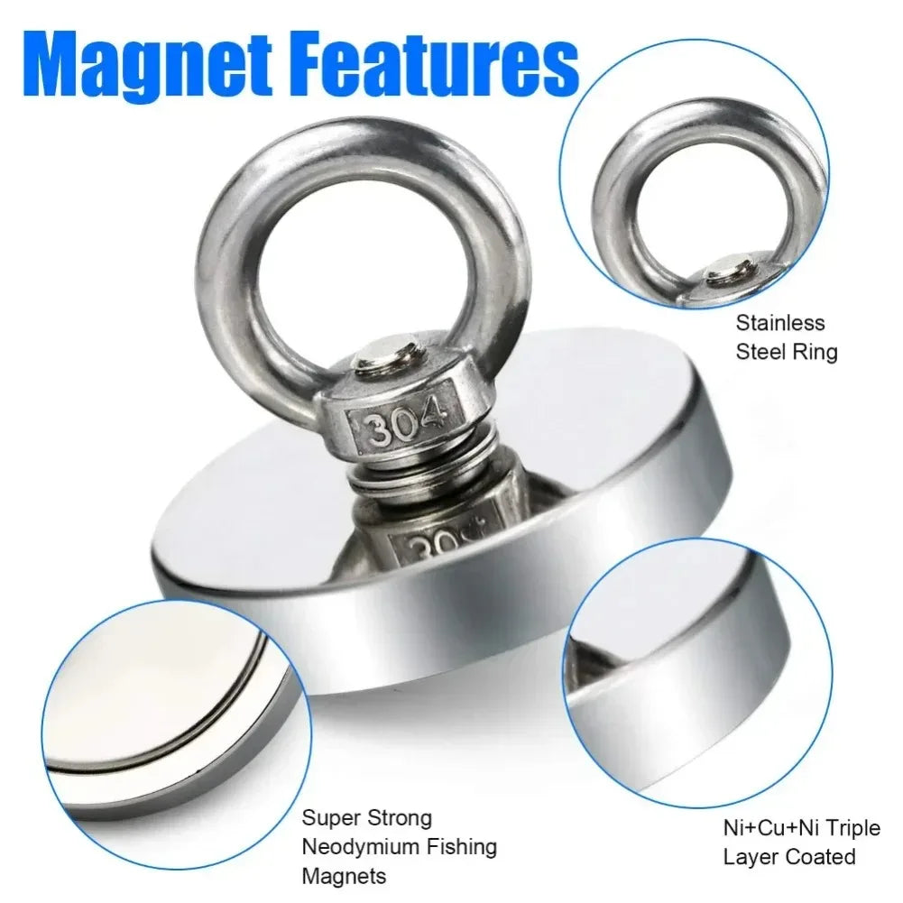 Silberner Magnethaken mit Edelstahlring und super starkem Neodym-Magnet