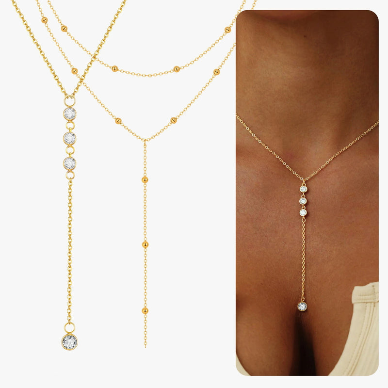 Y-Lariat Layered Gold Necklace