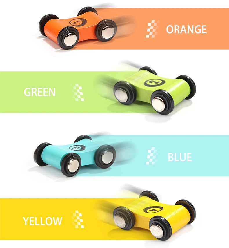 Wooden Push-and-Go Race Cars for Kids – Set of 4 Mini Toy Vehicles