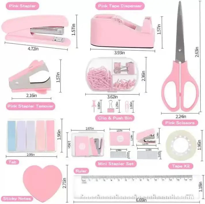 Macaron Office Desk Accessories Kit with Stapler, Tape Dispenser, and Scissors