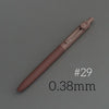 A close-up view of a rose-colored Uni ZENTO Quick-Dry Gel Pen with a metallic tip, labeled #29 and 0.38mm.
