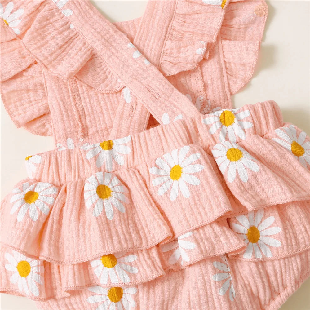 Baby Girl Sleeveless Floral Romper with Headband