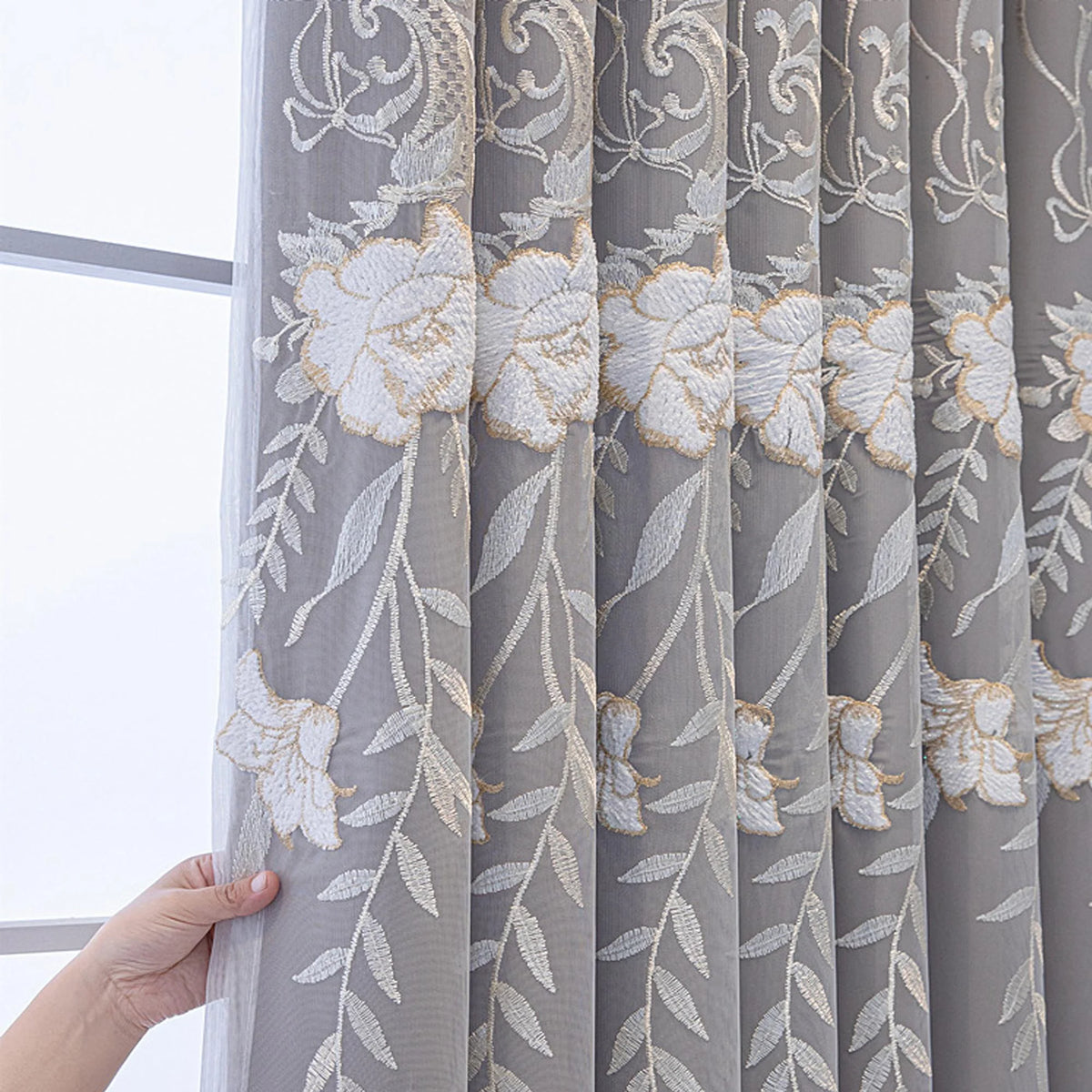 Double Layer Sheer and Blackout Curtain with Elegant Embroidery