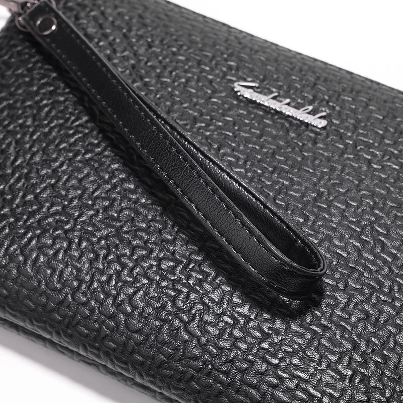 Men's Soft PU Leather Clutch Bag with Zipper Closure