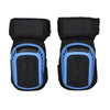 A pair of black heavy-duty gel knee pads with adjustable straps shown from the front.