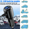 A black car charger with a micro USB cable is shown alongside various vehicle silhouettes.