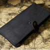 Vintage Leather Long Bifold Wallet with Snap Closure