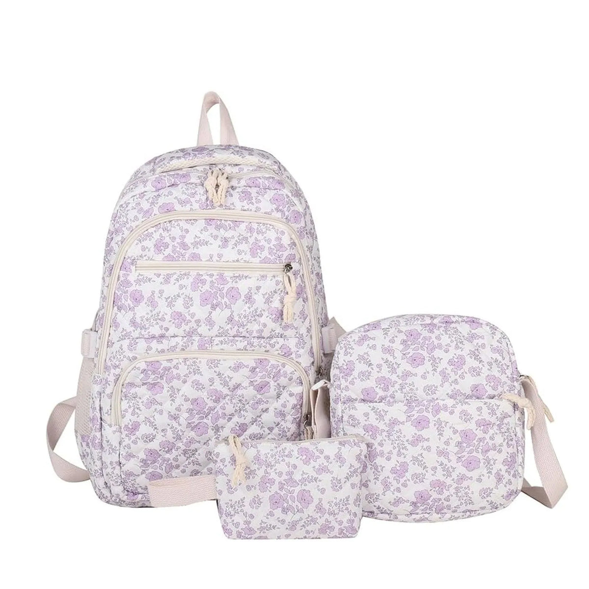 Floral Quilted Backpack Set with Crossbody Bag