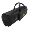 Black waterproof oxford cloth trumpet bag with padded protection and a zippered pocket