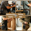 Four images showing various tradespeople using a compact clip-on tool pouch with belt holster for maintenance, electrical wor