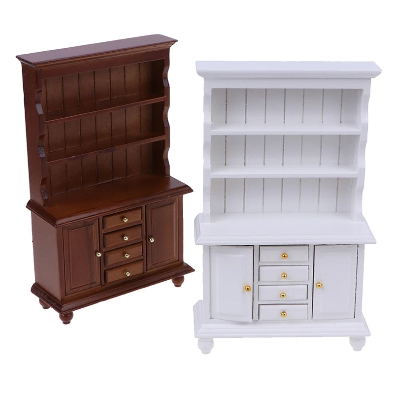 1/12 Scale Dollhouse Wooden Bookcase Cabinet with Drawers