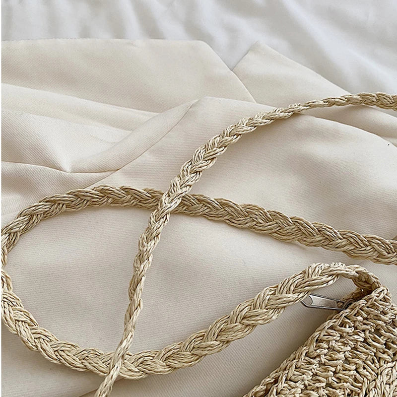 Handwoven Straw Semicircle Crossbody Bag with Tassel