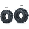 A pair of black soft rubber tires, 50mm and 54mm in diameter, for RC crawler cars.