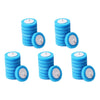 Set of six blue disposable aromatherapy toilet cleaners with wall-mount holders