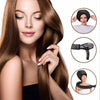 A woman's hair is shown alongside a reusable hair drying and conditioning cap and a black hair dryer.